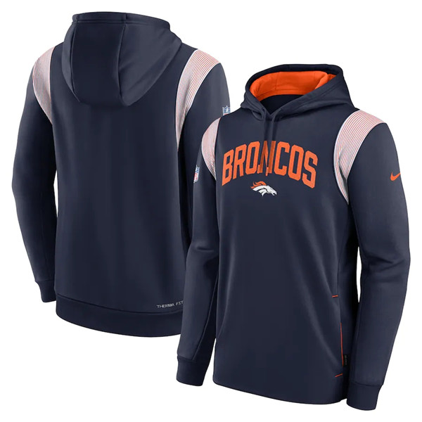 Men's Denver Broncos Navy Sideline Stack Performance Pullover Hoodie